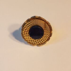 Vintage Gold Toned Chunky Heavy Ring with Blue Center
